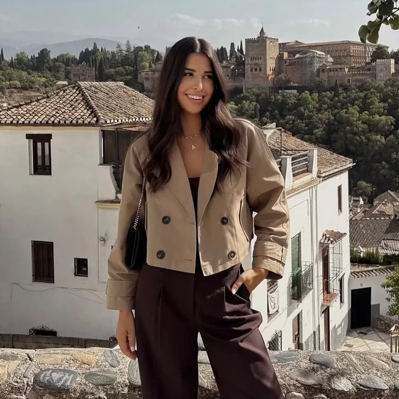 Women's Fashion Double-Breasted Short Trench Coat