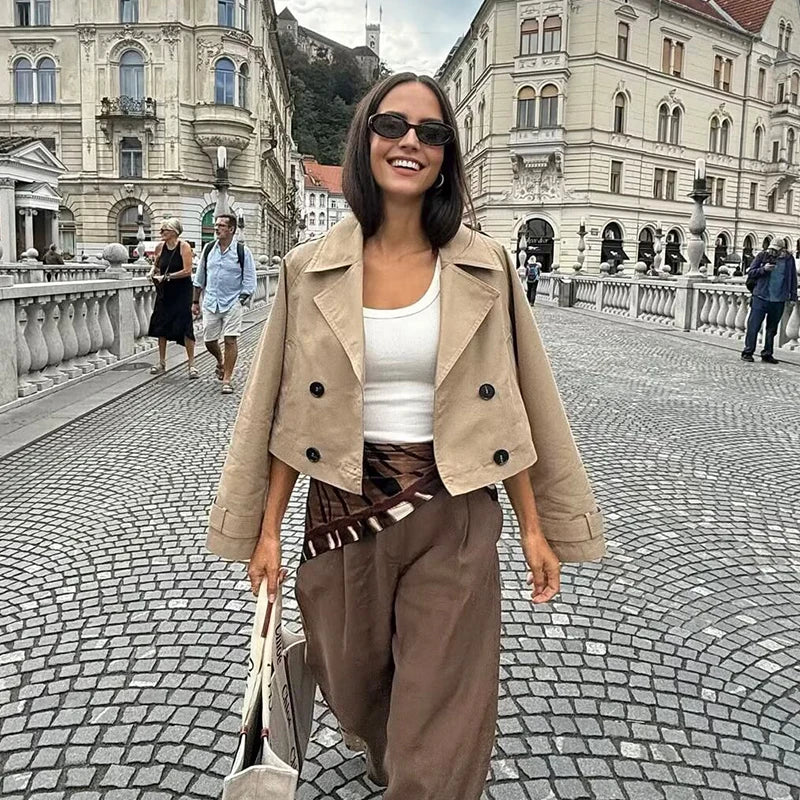 Women's Fashion Double-Breasted Short Trench Coat