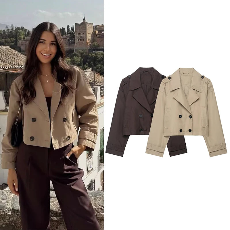 Women's Fashion Double-Breasted Short Trench Coat