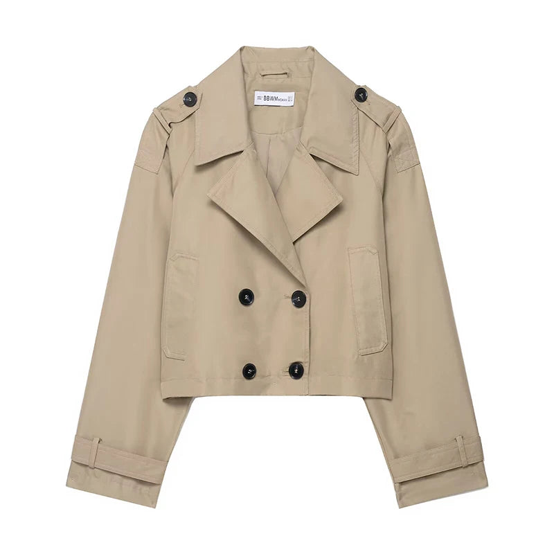 Women's Fashion Double-Breasted Short Trench Coat