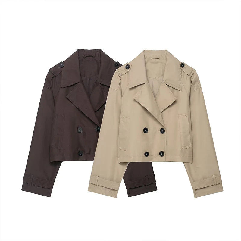 Women's Fashion Double-Breasted Short Trench Coat