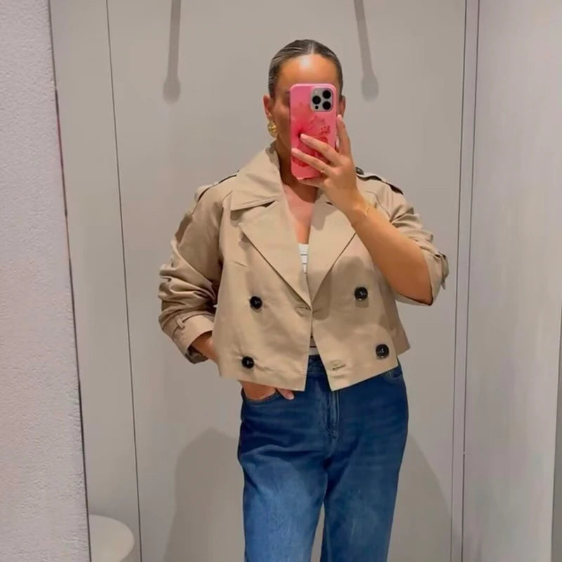 Women's Fashion Double-Breasted Short Trench Coat